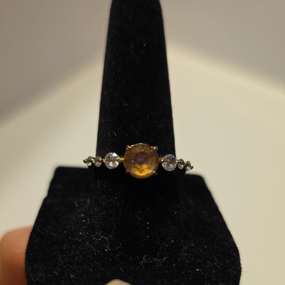 Elegant Vintage Goldtone and Crystal Ring By Fragrant Jewels Size 7